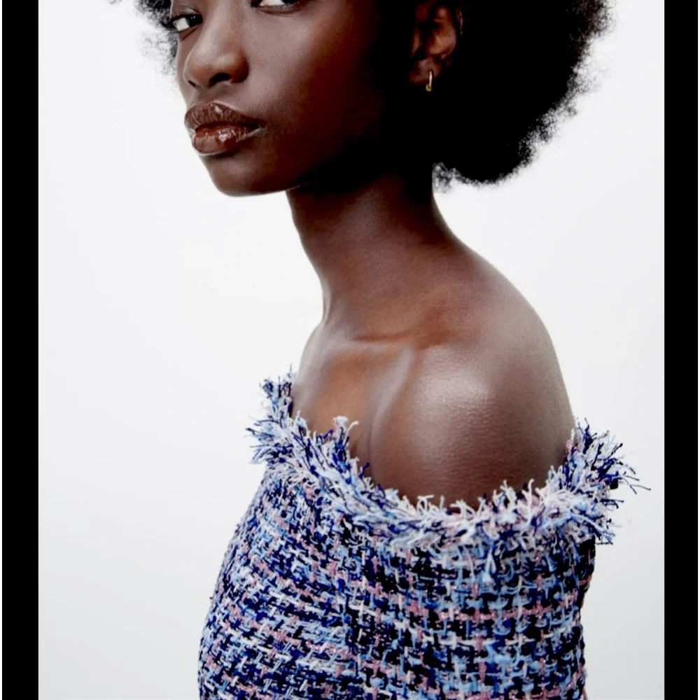 Zara textured pink metallic fibers stretching tweed frayed hem long sleeves top - Picture 8 of 15